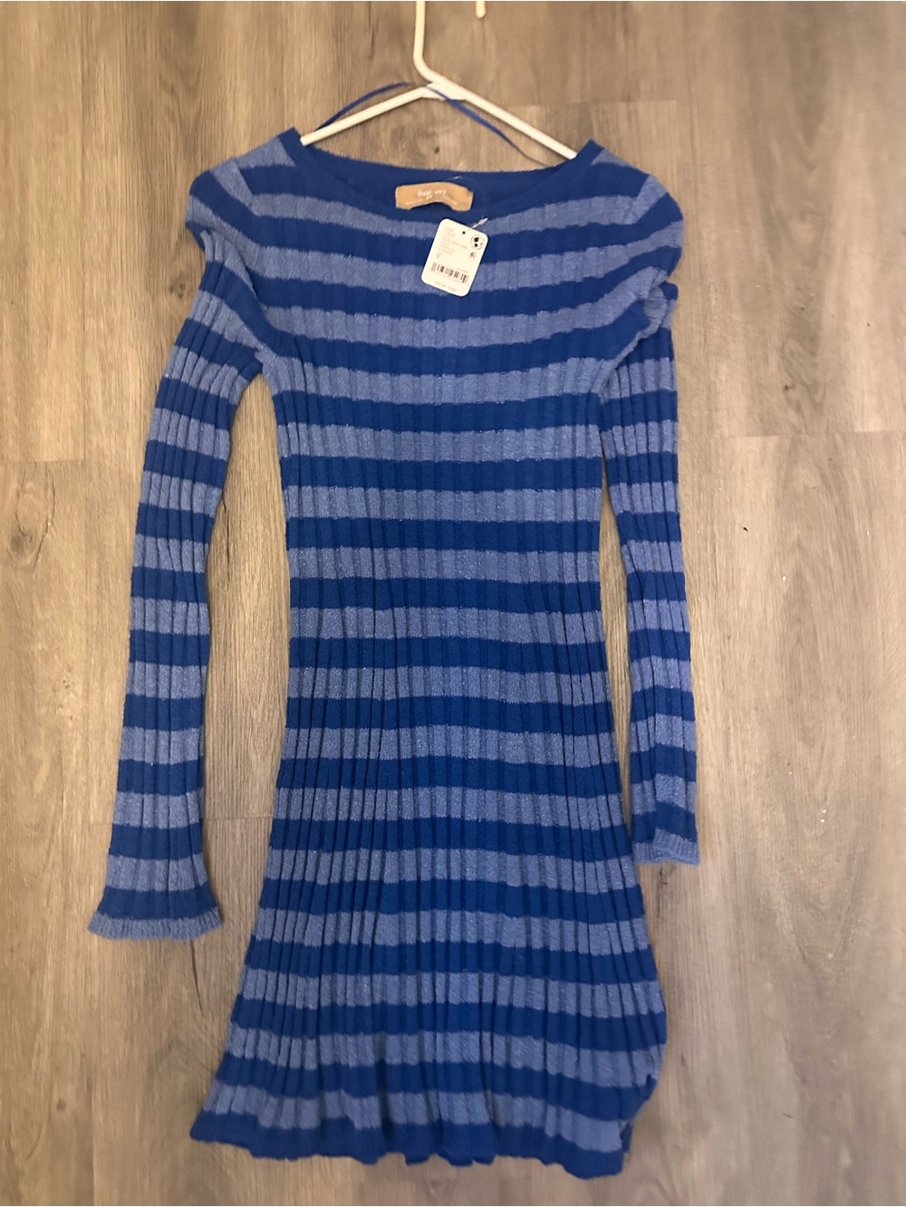 Free People Two-Tone Blue Striped Ribbed Mini Dress